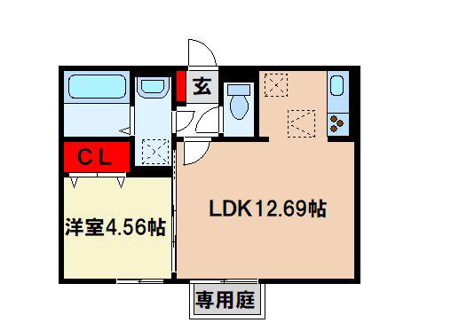 フォレストヴィラ小郡(1LDK/1階)の間取り写真