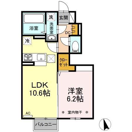 ロイジェントパークス野田町5丁目 B棟(1LDK/1階)の間取り写真