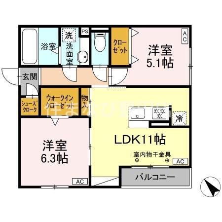 GRAND D-ROOM 花園(2LDK/2階)の間取り写真