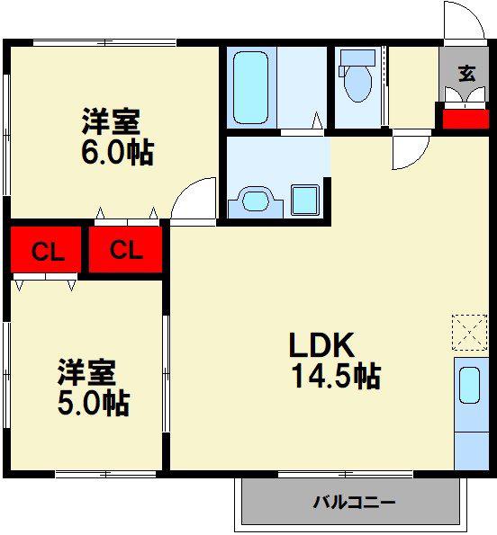 シリウス潤野(2LDK/2階)の間取り写真