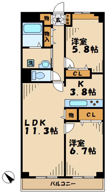 ソレアード(2LDK/2階)の間取り写真