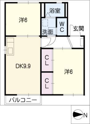平子ハイツ(2DK/2階)の間取り写真