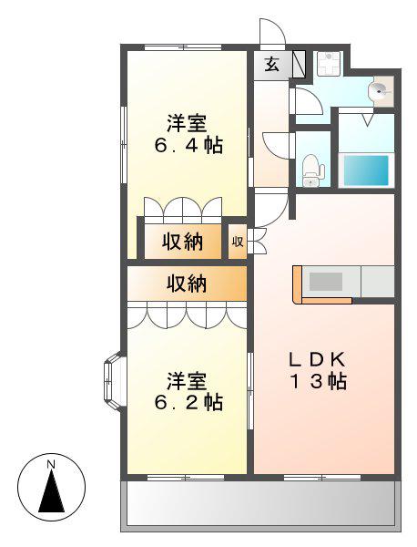 ウィスタリア(2LDK/2階)の間取り写真