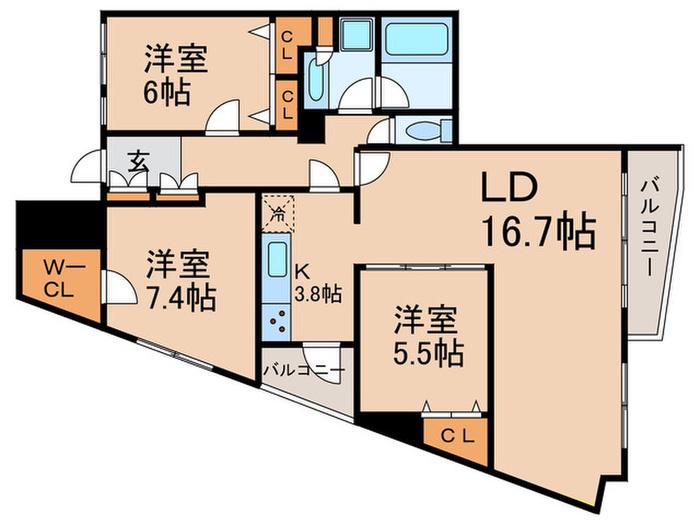 アビタシオン(3LDK/1階)の間取り写真