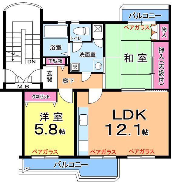 堀込第49号棟(2LDK/3階)の間取り写真