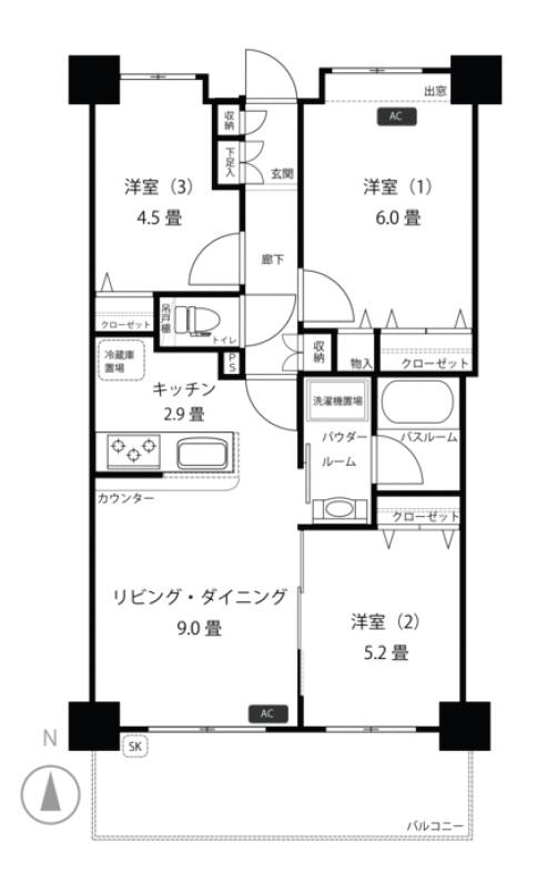 日神パレステージ梅島(3LDK/5階)の間取り写真