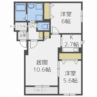 エルフォ白石(2LDK/4階)の間取り写真