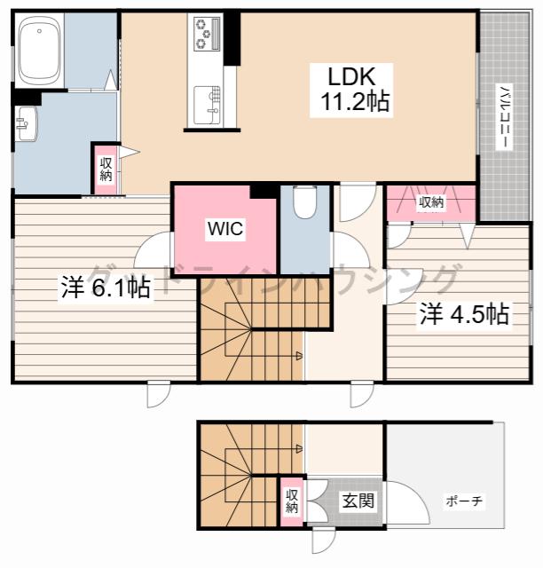 アトリエール上中A棟(2LDK/2階)の間取り写真