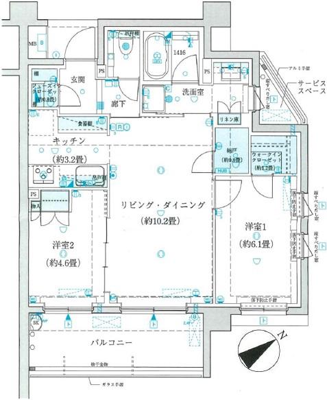 ザ・パークハウス日吉(2LDK/4階)の間取り写真
