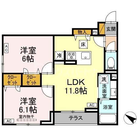D-ROOM新宿I-A(2LDK/1階)の間取り写真