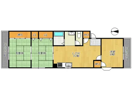 シャルマン三箇(3DK/3階)の間取り写真