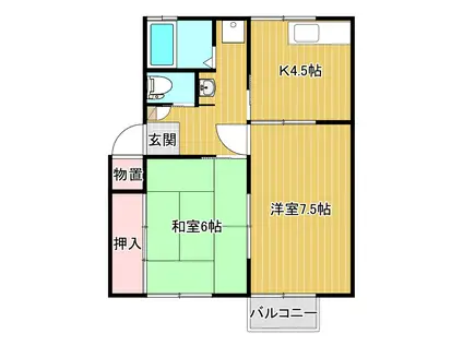 サンフラワーI(2K/2階)の間取り写真