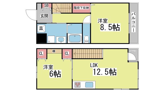 アビターレ王子公園(2LDK/2階)の間取り写真