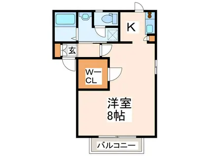 ラビアンローズIII B棟(1K/1階)の間取り写真