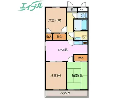 ファミール西浜田 北館(3DK/3階)の間取り写真