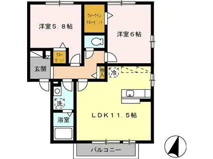 花多来館 B棟(2LDK/2階)の間取り写真