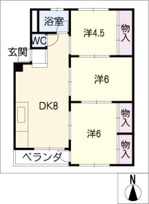 朝霧ビル(3DK/3階)の間取り写真