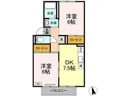 プレジール大和II(2DK/2階)の間取り写真