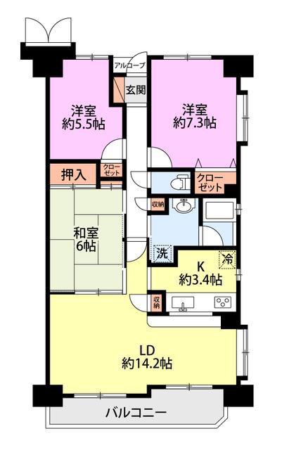 ダイアパレス本馬越(3LDK/3階)の間取り写真