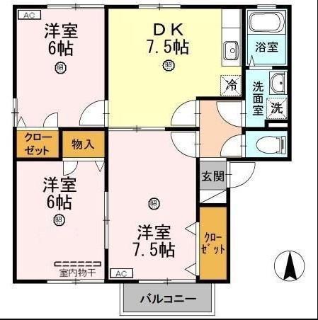 プリエール宮前 B棟(3DK/2階)の間取り写真