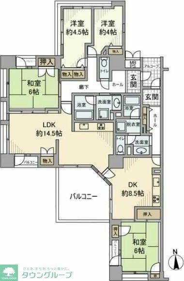 ビュータワーズ向陽台3号棟(4LDK/1階)の間取り写真