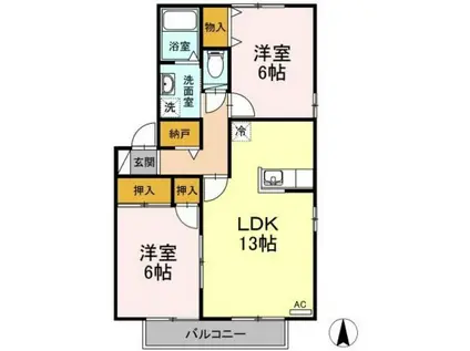 サン・ベルドミール B(2LDK/2階)の間取り写真