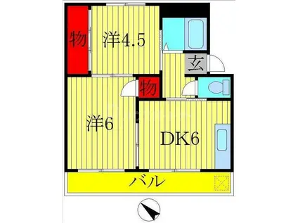 ガーデンフィール東台(2DK/1階)の間取り写真