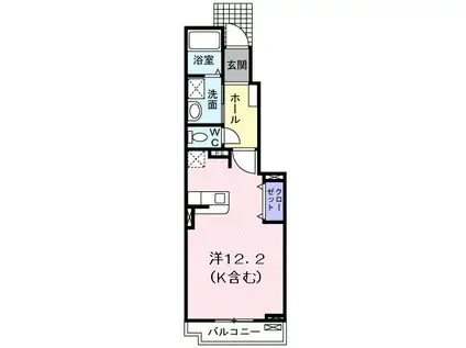 プロシャンドゥミールB(ワンルーム/1階)の間取り写真