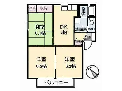 ヴィラパルクウカイ B棟(3DK/2階)の間取り写真