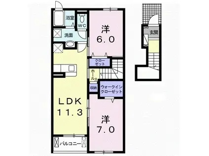 ジラソーレ御幸B(2LDK/2階)の間取り写真