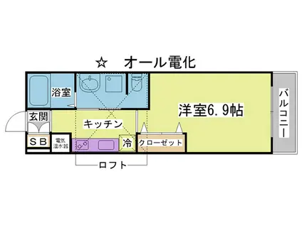 ヴィアノ緑が丘 ウエスト(ワンルーム/2階)の間取り写真