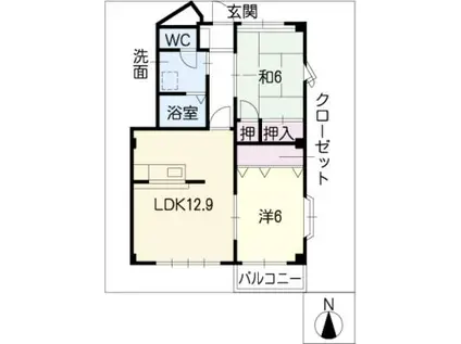 ハイステージレシェント A棟(2LDK/1階)の間取り写真