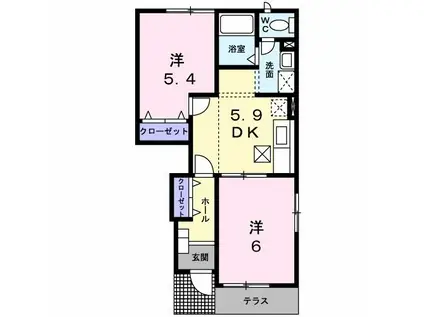 エアリーガーデンD(2DK/1階)の間取り写真