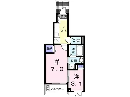 ソラホームB(1K/1階)の間取り写真