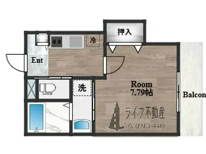 KTIレジデンス弥刀(1K/1階)の間取り写真