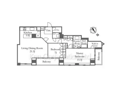 元麻布ヒルズフォレストタワー(2LDK/3階)の間取り写真