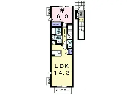 カーサ・デル・アモーレ C(1LDK/2階)の間取り写真