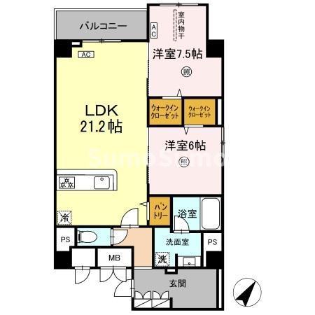 KYOKUYOUモダンベース天神(2LDK/6階)の間取り写真