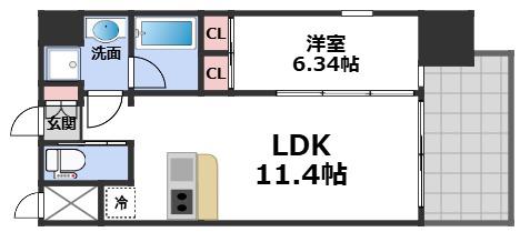 プレジオ城東(1LDK/4階)の間取り写真