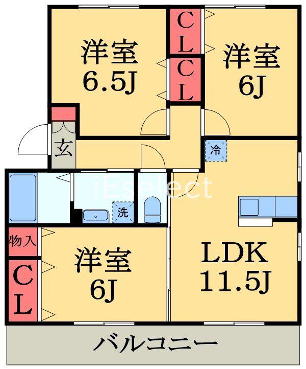 アヴェニール志津B(3LDK/2階)の間取り写真