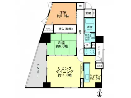 ダイアモンドビュー(2LDK/7階)の間取り写真