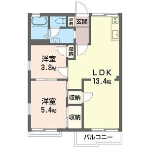 フラワーコートクリハラ A(3DK/2階)の間取り写真