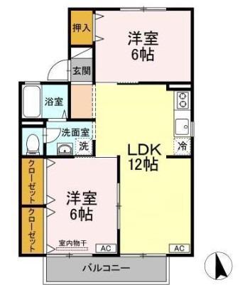 プラティア板谷B棟(2LDK/2階)の間取り写真