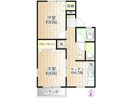 レジデンス欅A棟(2K/2階)の間取り写真