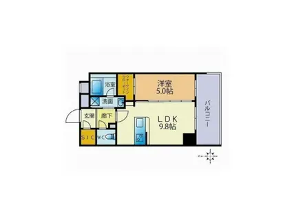 ファーメリー那珂(1LDK/6階)の間取り写真