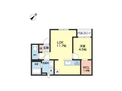 ボヌール茨島(1LDK/2階)の間取り写真