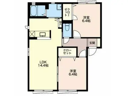 ESPACE C棟(2LDK/1階)の間取り写真