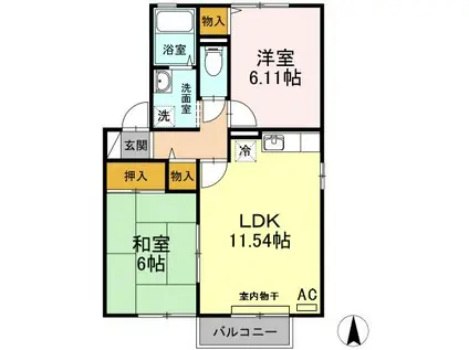 セジュール小城(2LDK/2階)の間取り写真
