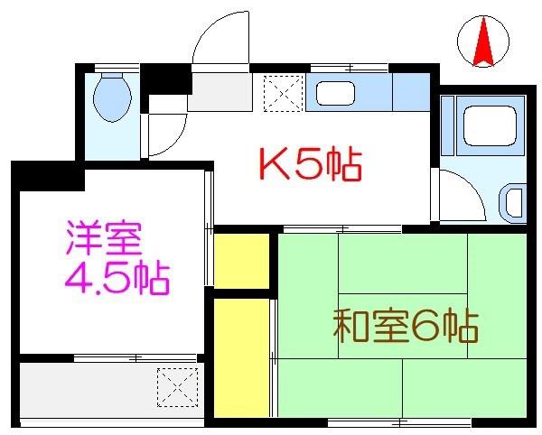 コーポマルナカ(2K/2階)の間取り写真