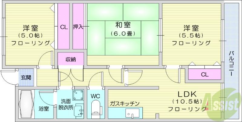 CITY手倉田(3LDK/1階)の間取り写真